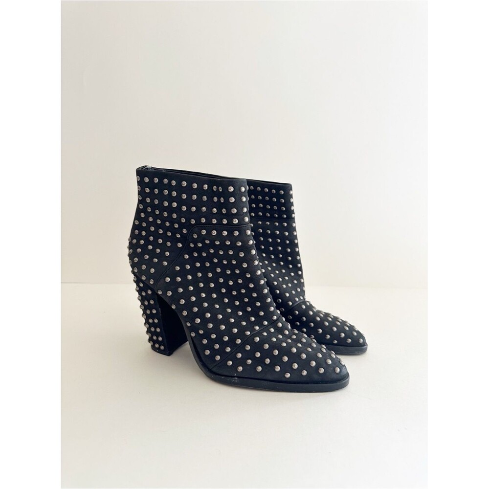 Mercer Edit limited edition black suede leather studded block Heel ankle boot
